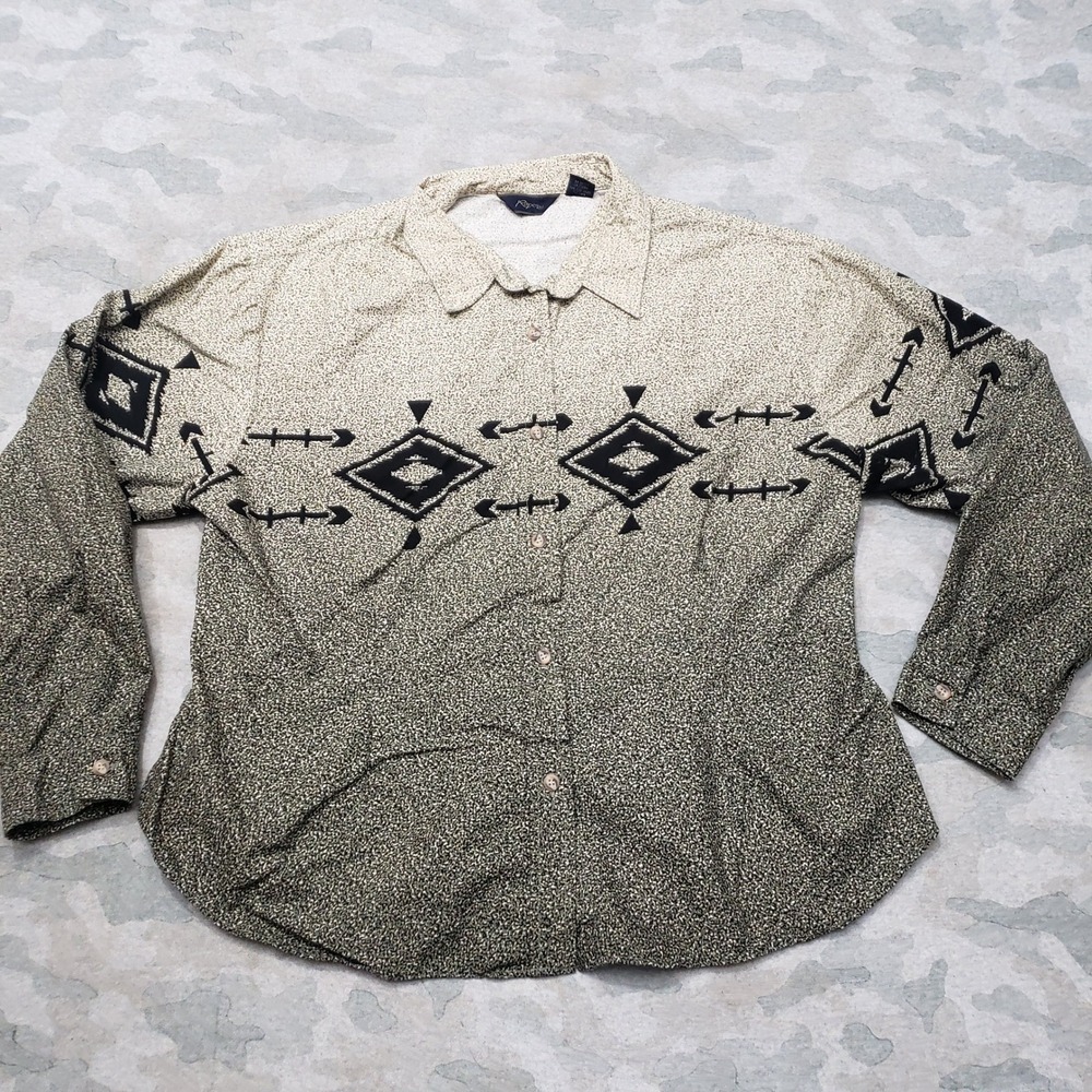 Roper Western Top Womens XL Green Ombre Geometric Long Sleeve Button-Up Rodeo